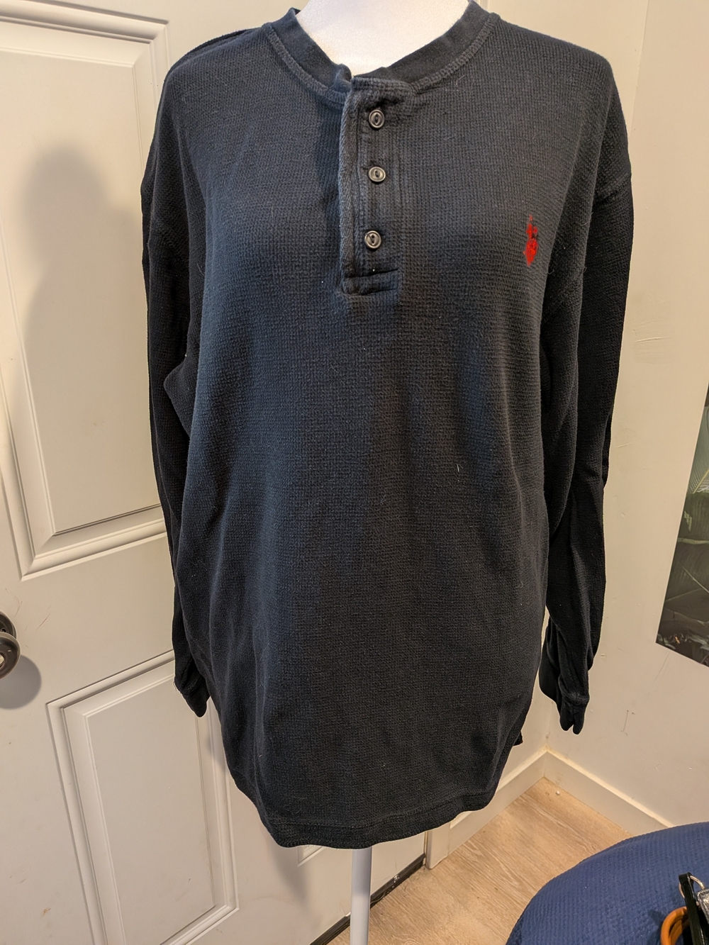 U.S. Polo Assn. Navy Long-Sleeve Henley with Red Logo